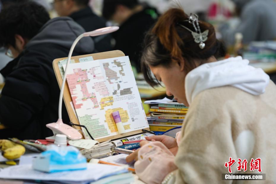 資料圖：一位考研學生在南昌大學教學樓自習室復習備考。 劉力鑫 攝